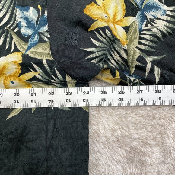 VTG Tommy Bahama Wood Button Loop Collar Shirt Mens L Black Floral Silk Blend - Picture 10 of 11